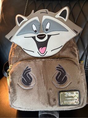 Loungefly Pocahontas Meeko Gray White Racoon Plush mini Backpack